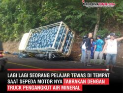 Lagi Lagi Seorang Pelajar Tewas Ditempat Saat Sepeda Motor Nya Tabrakan Dengan Truck Pengangkut Air Mineral