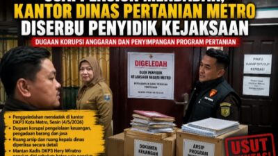 Usai Pensiun Mendadak, Kantor Dinas Pertanian Metro Diserbu Penyidik Kejaksaan